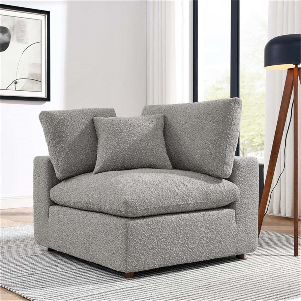 Modway Commix Upholstered Boucle Fabric Corner Chair in Light Gray