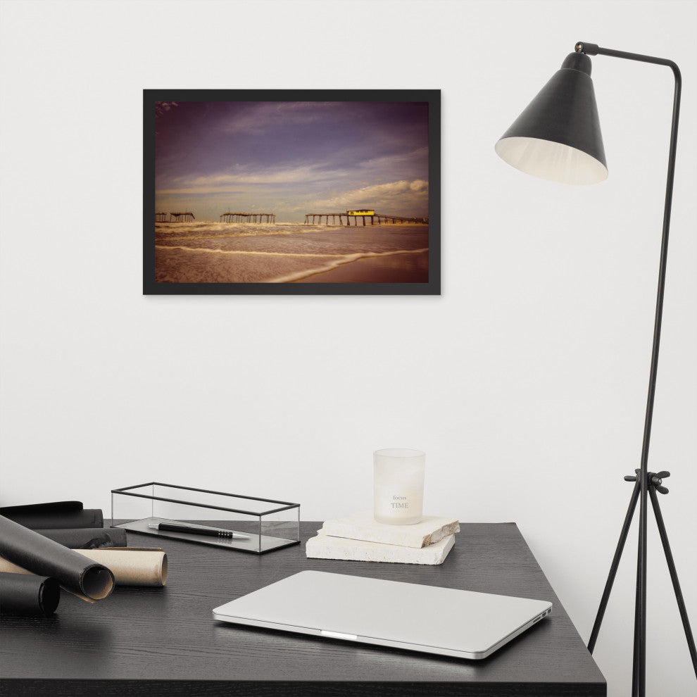 Aged View of Frisco Pier Coastal Framed Photo Paper Print, Black, 12" X 18"