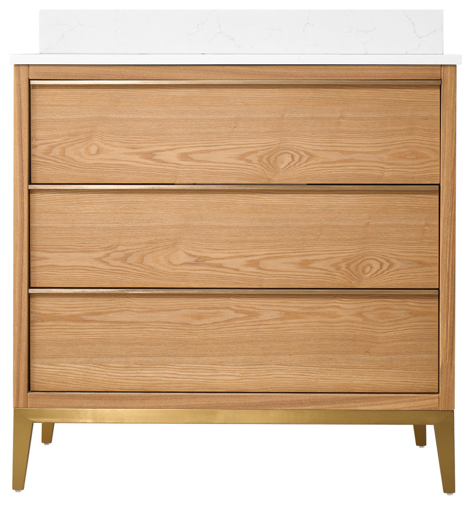 Nolan Freestanding Bathroom Vanity with Quartz Top, Light Oak, 36"