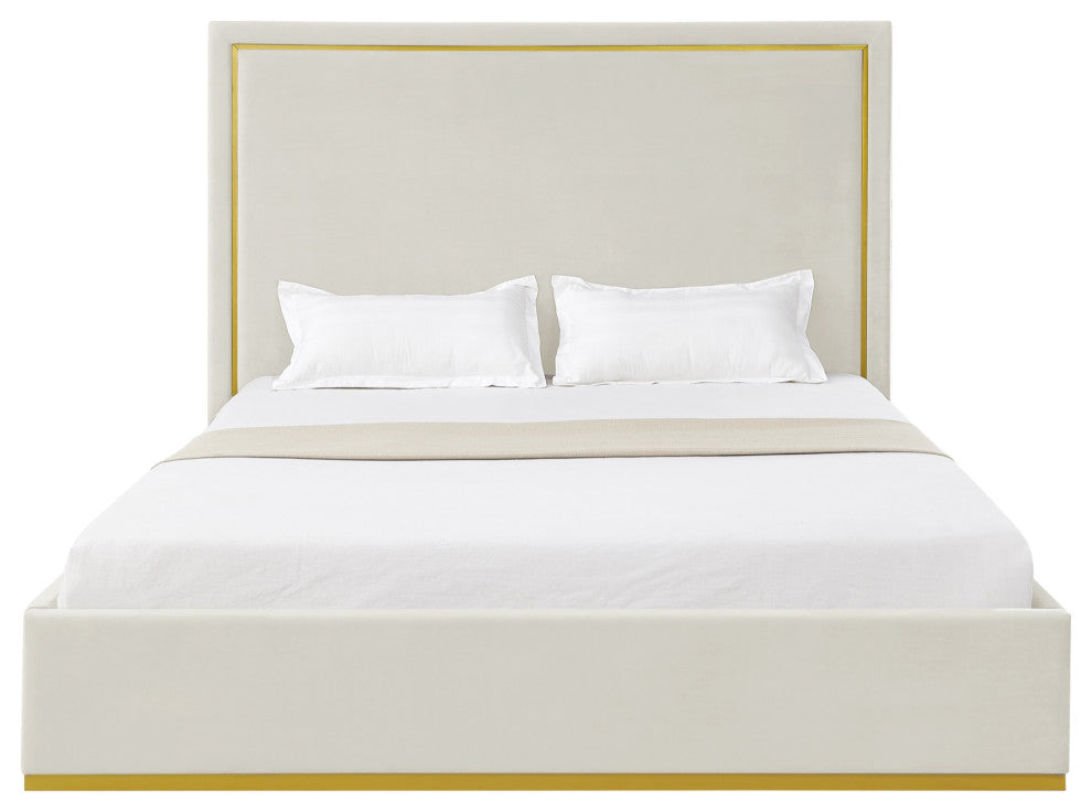 Inspired Home Marceline Bed Upholstered, Beige Velvet King