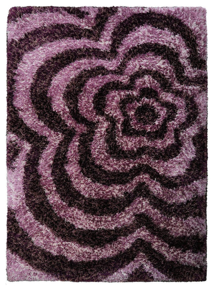 HAND TUFTED SHAG POLYESTER ECO-FRIENDLY AREA RUGS -  Purple Color, Floral Design