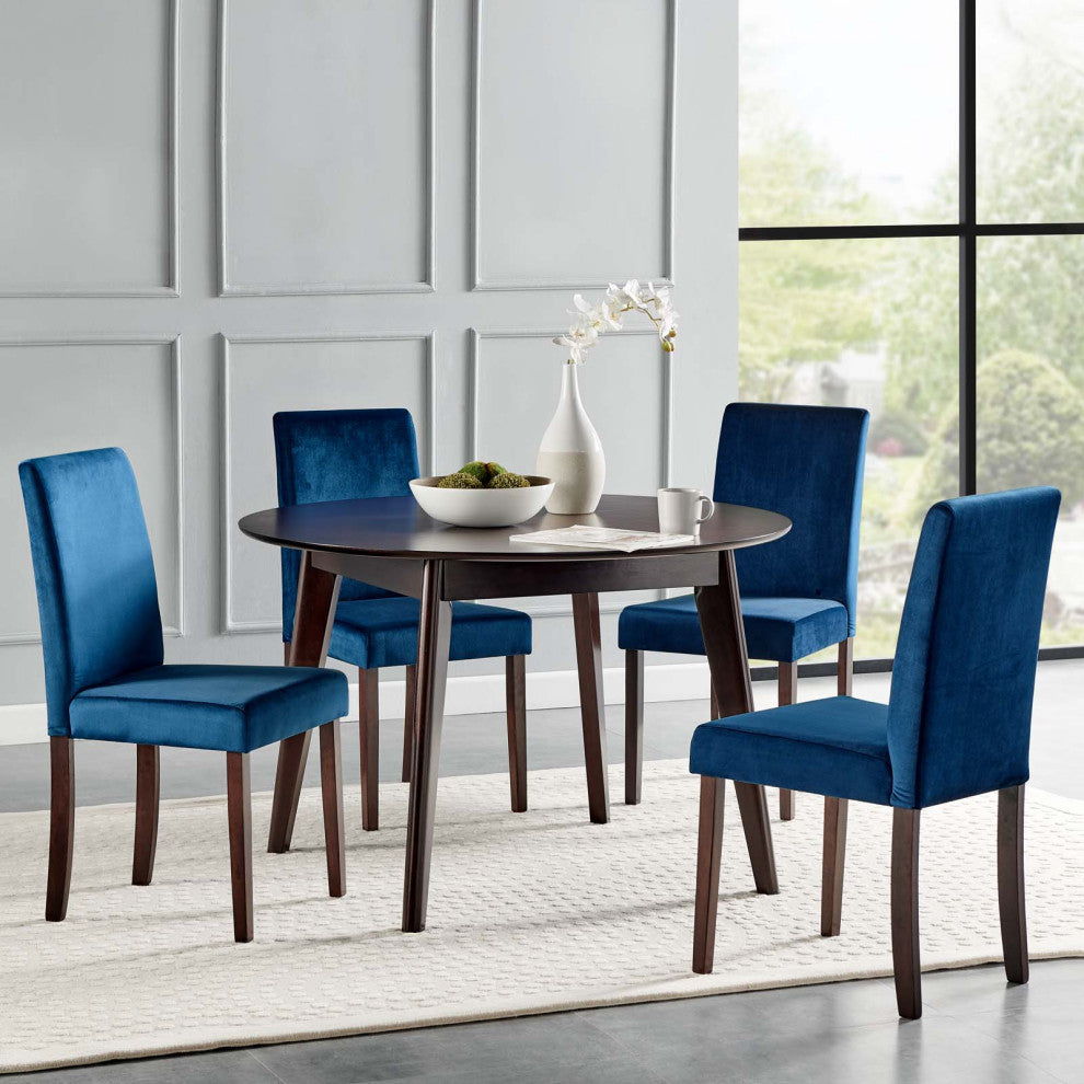 Side Chair and Table Set, Velvet, Drak Brown Blue Navy, Cafe Bistro Restaurant