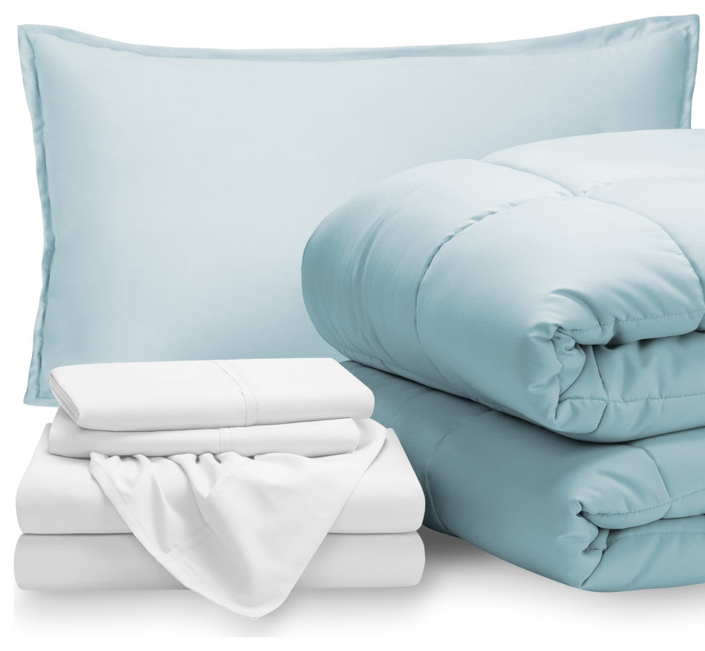 Bare Home 5-Piece Twin XL Bed-in-a-Bag, Light Blue/White