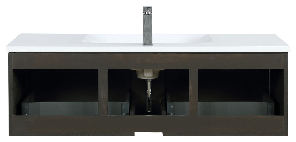 Sant 48 Iron Charcoal Vanity, Acrylic Top With Sink, Rose Gold Faucet Set