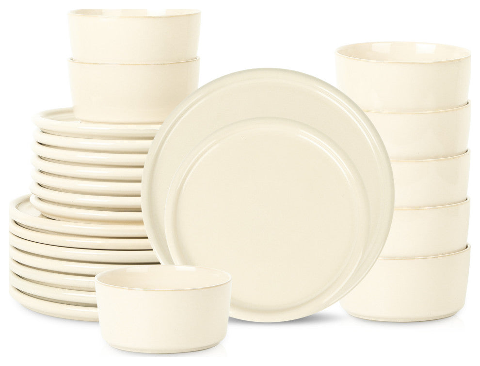 Stone Lain Eden Stoneware 24-Piece Dinnerware Set, Beige