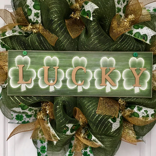 Lucky Shamrock St Patrick's Day Wreath Handmade Deco Mesh