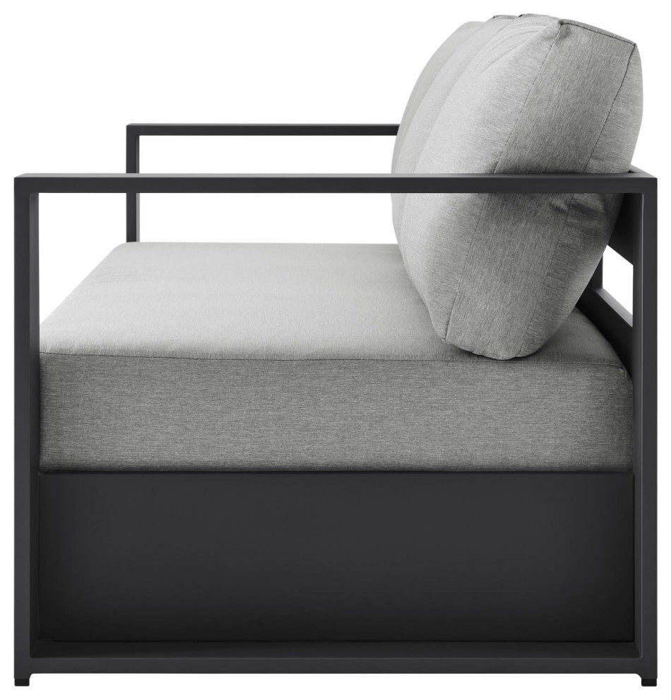 Lounge Sectional Sofa Chair Table Set, Gray, Aluminum, Modern, Outdoor