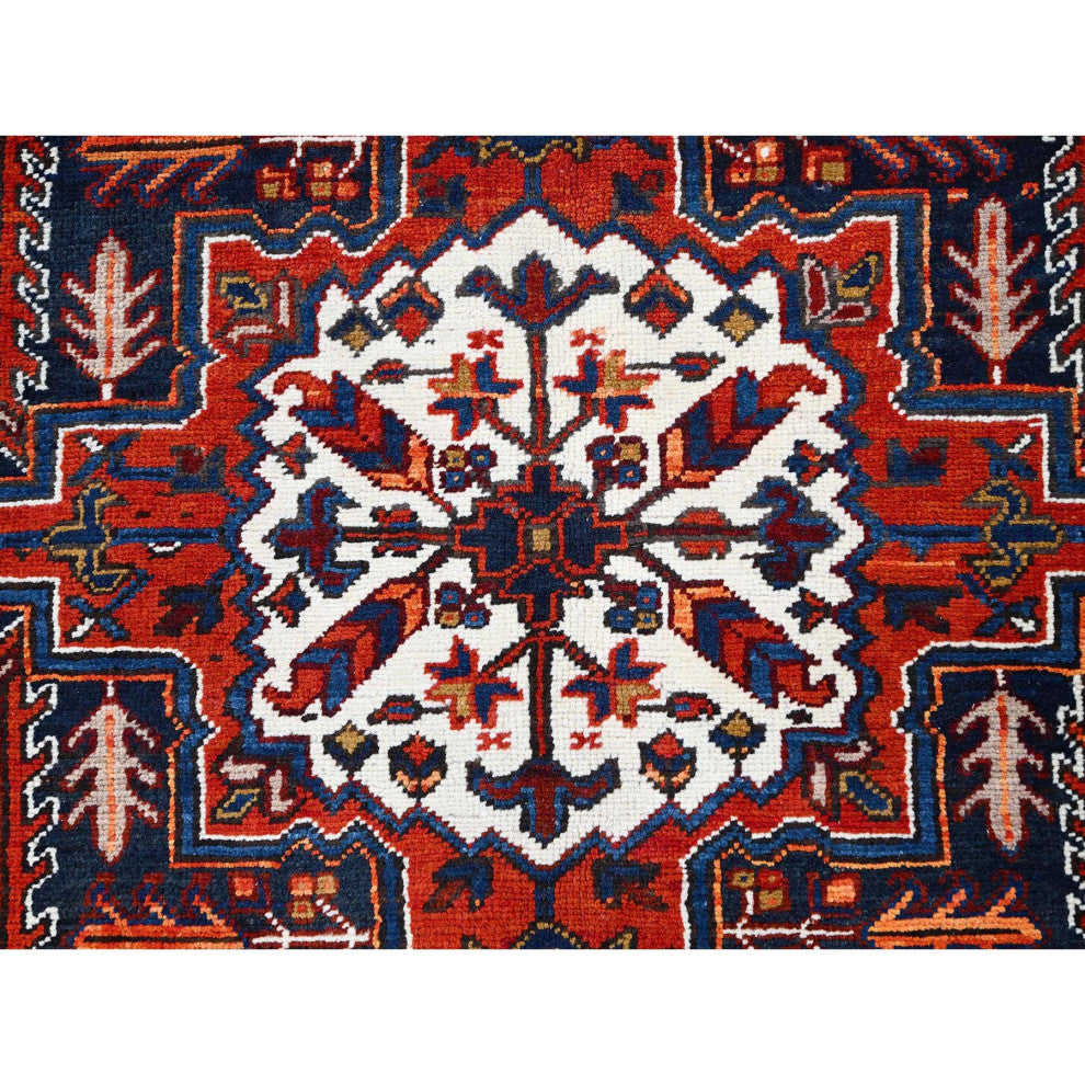 Tomato Red Pure Wool Hand Knotted Semi Antique Persian Heriz Rug 8'5"x10'9"