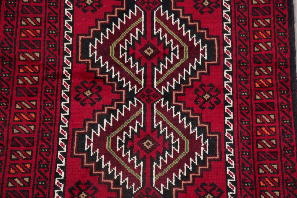 Balouch Oriental Traditional Hand-Knotted Afghan Area Rug, Red, 6'3"x4'1