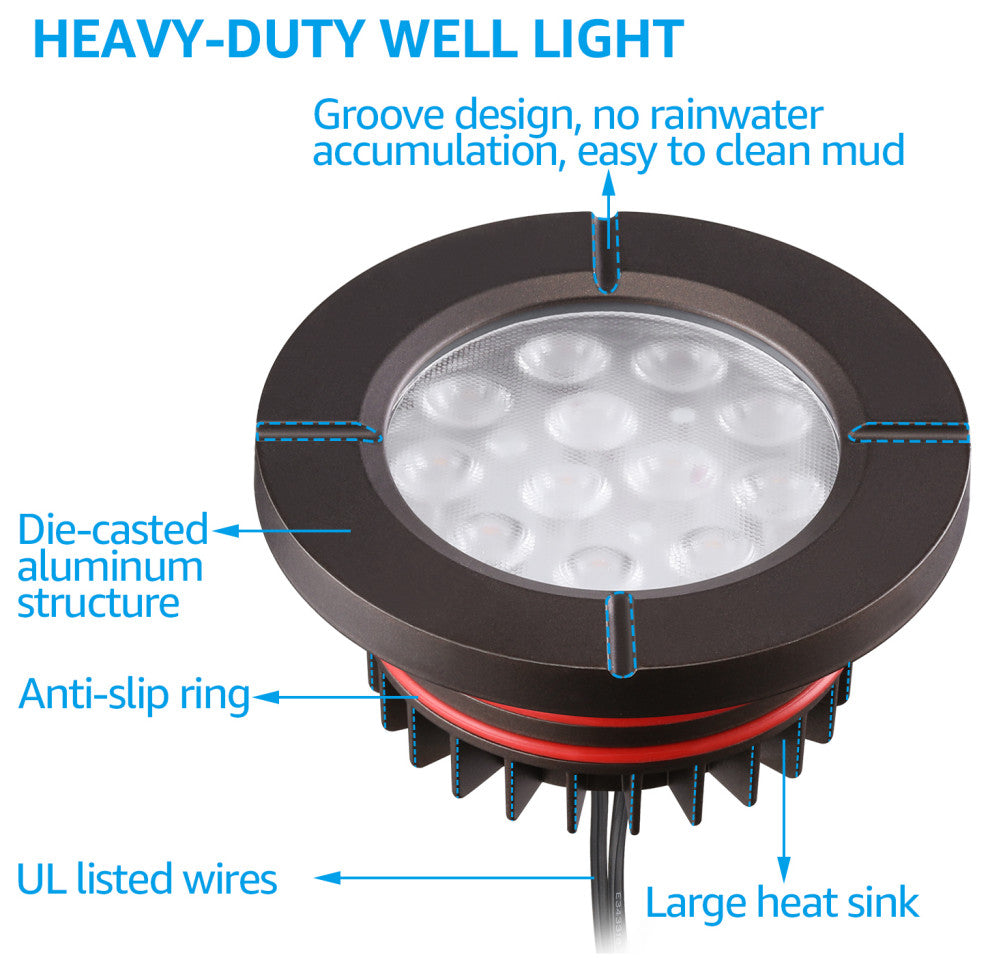 6-Pack 6W Low Voltage LED Well Lights, 3000K Warm White, Flat Top