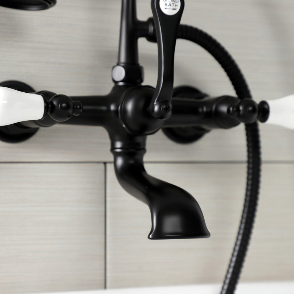 AE553T0 7" Wall Mount Tub Faucet With Hand Shower, Matte Black