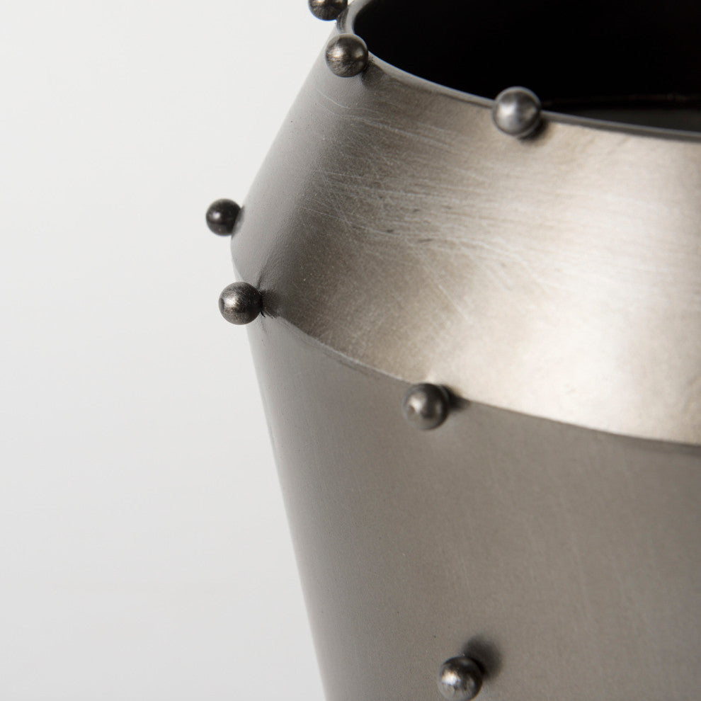 Elio 12.2H Large Gun Metal Gray Metal WithStuds Vase
