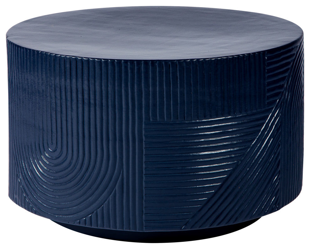 Serenity Textured Ceramic Round Accent Table, Indigo Semigloss