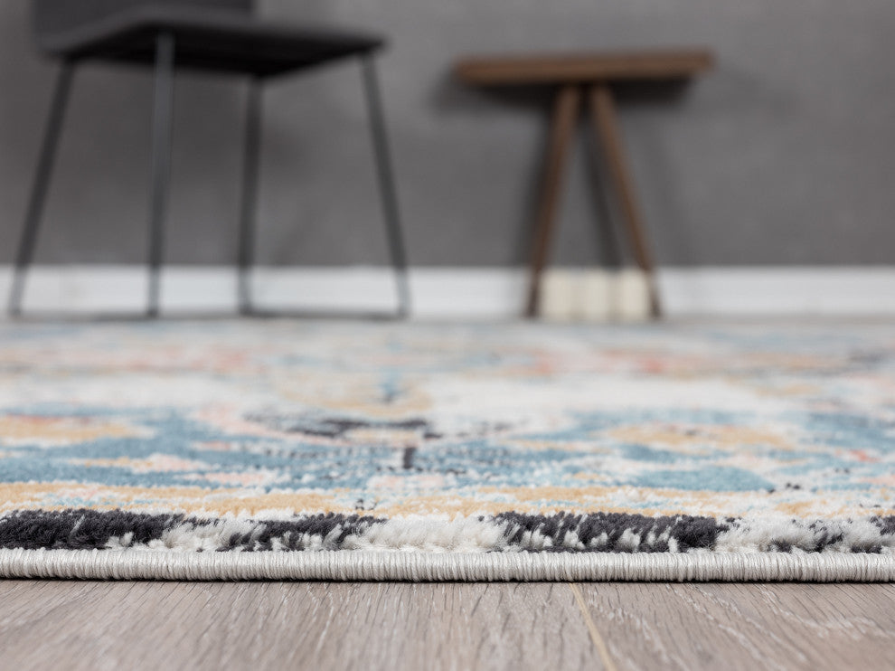 Abani Azure Collection AZR100A Medallion Faded Teal Blue Persian Area Rug