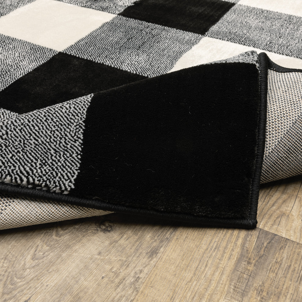 Garson Geometric Squares Area Rug, Black, 6'7"x9'2"