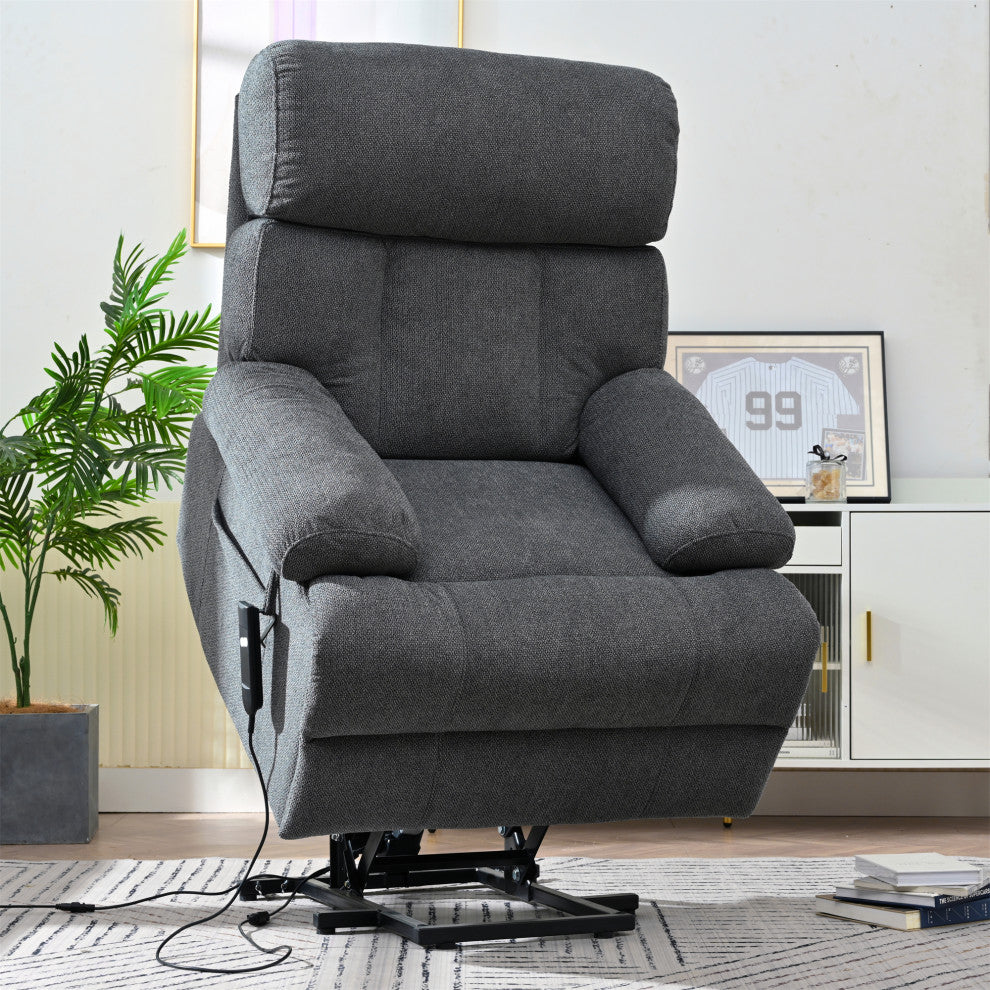 GDF Studio Oversized Power Lift Recliner Chair for Seniors, Remote Control, Dark Gray