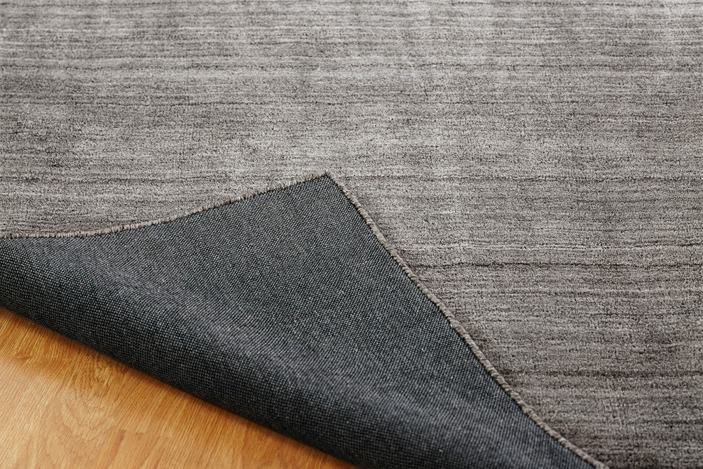 MERIDIAN Gray Fog Hand Made Wool and Silkette Area Rug, Gray, 9''6"x13''