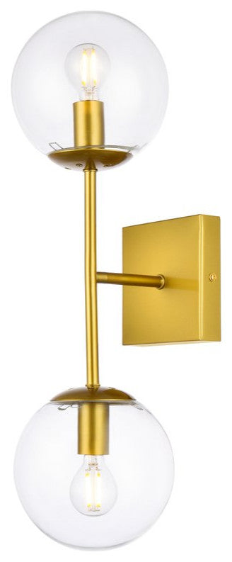 Noah 2-Light Brass and Clear Glass Wall Sconce