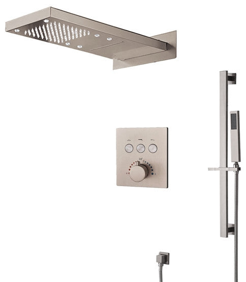 Favara 22" Brushed Nickel Rainfall Shower System With Handheld Shower, Led