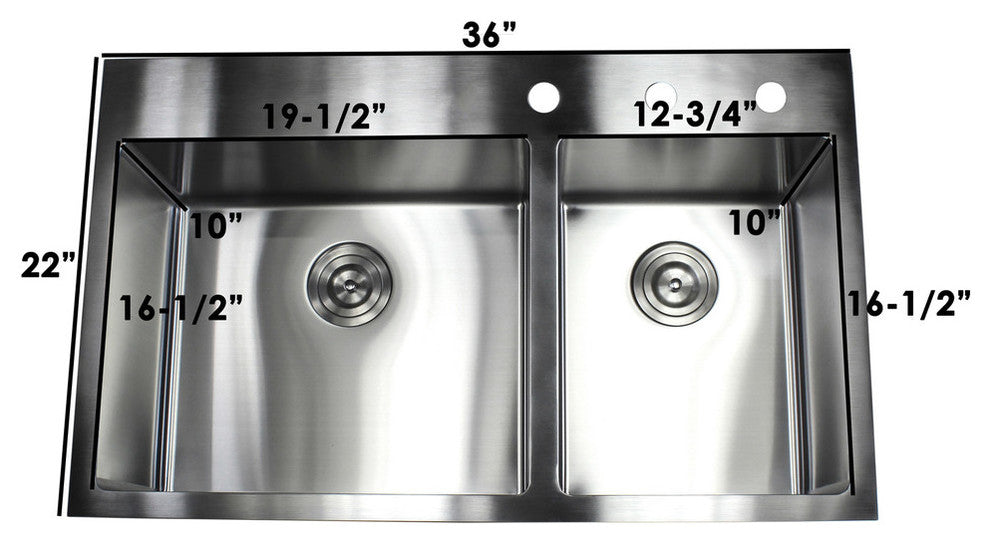 36" Drop In Topmount Stainless Steel Double Bowl Kitchen Sink Package