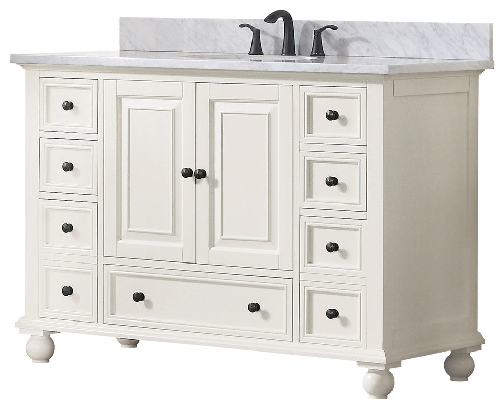 Avanity Thompson 49" Vanity, French White Finish, Carrera White Marble Top