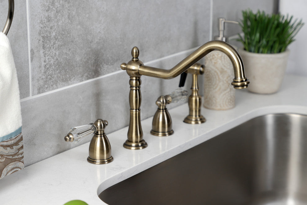 Kingston Brass KB1793WLLBS Widespread Kitchen Faucet, Brass Sprayer