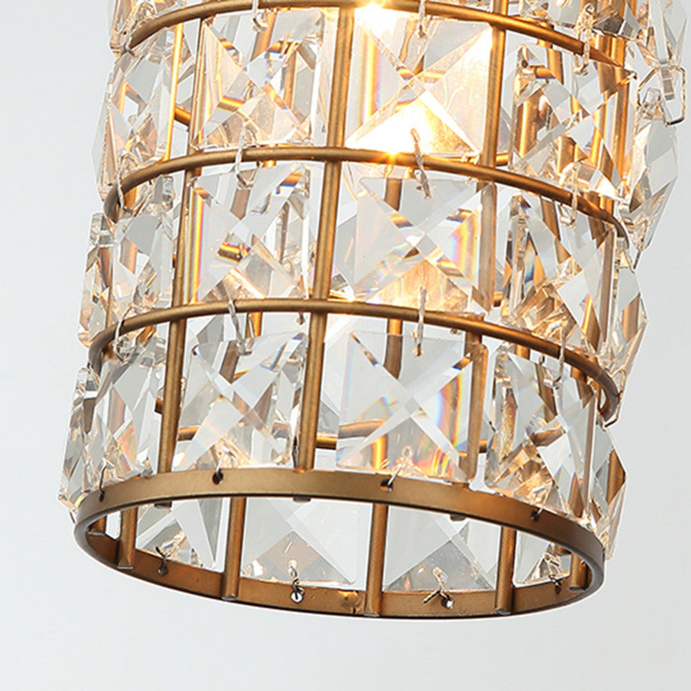 Modern 20 in. 3-Light Gold Wall Sconce Vanity Light with Crystal Cylinder Shade