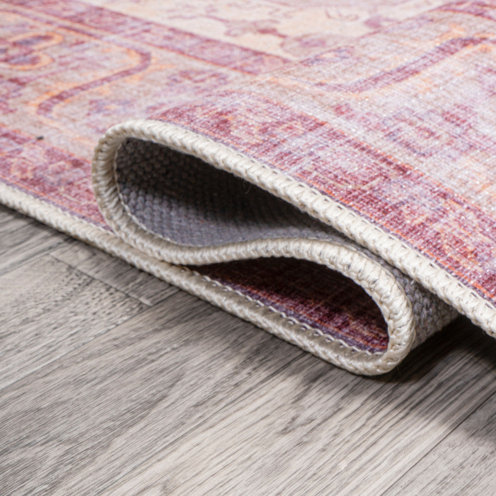Ogee Medallion Machine Washable Indoor Area Rug, Red/Orange/Cream, 8 X 10