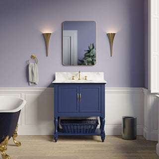Beverly 30" Bathroom Vanity, Royal Blue, Carrara Marble