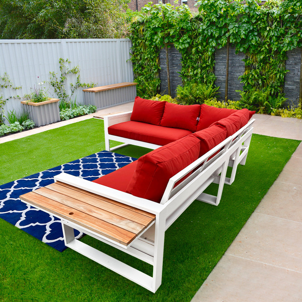 Denver 5-Piece Aluminum Outdoor Patio Sectional Sofa Set with Cushions, Canvas Terracotta Sunbrella