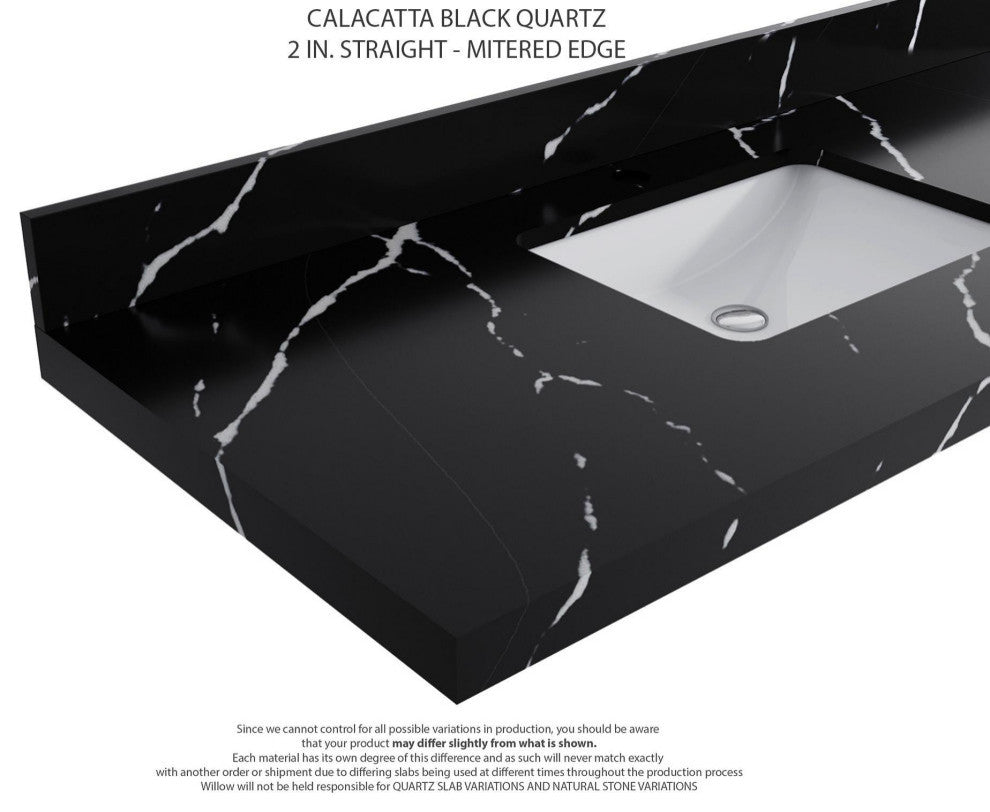 Elizabeth Oak 84" Double Sink Vanity, White 2" Calacatta Black