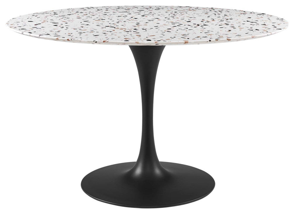 47" Dining Table, Round, White Black, Metal, Modern, Bistro Hospitality