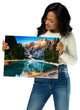 Faux Wood Misty Lake and Snow-cap Mountain Reflections Unframed Wall Art Prints, 12" X 16"