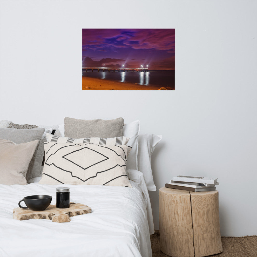 The Pier at Woodland Beach Night Coastal Photo Unframed Wall Art Print, 24" X 36"