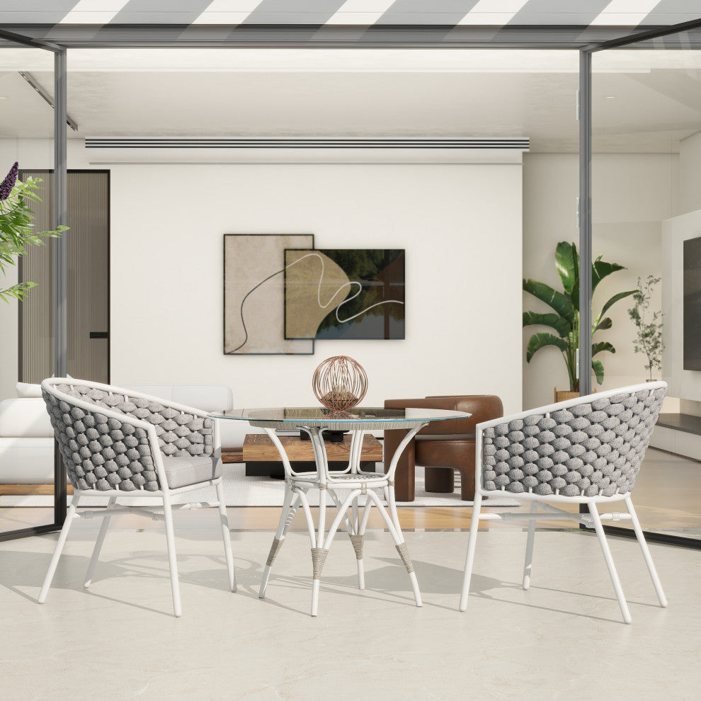 Rowan 24" Weaving Rope Outdoor Patio Dining Chairs, Set of 2, Optic White Acrylic
