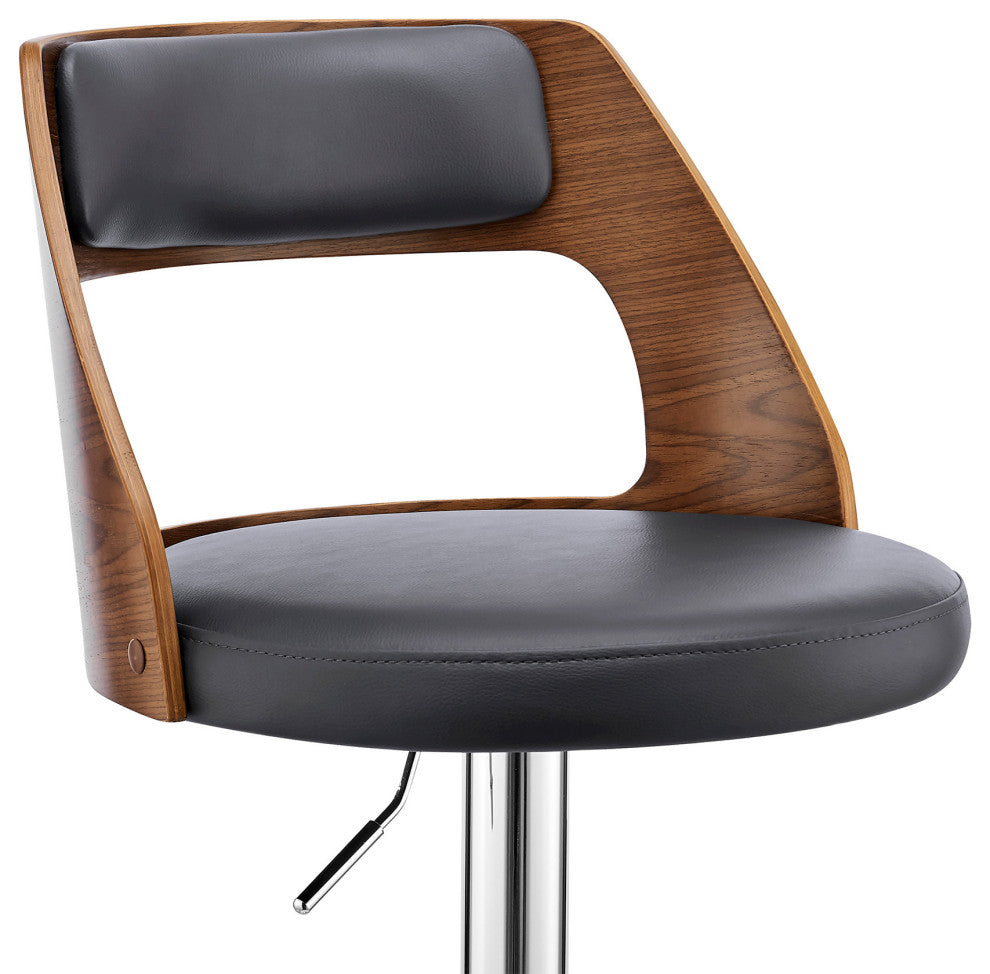 Gray Upholstered Chrome Base Adjustable Swivel Bar Stool
