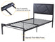 Modern Twin Size Metal Bed Frame with Geometric Litchi Grain Leather Headboard