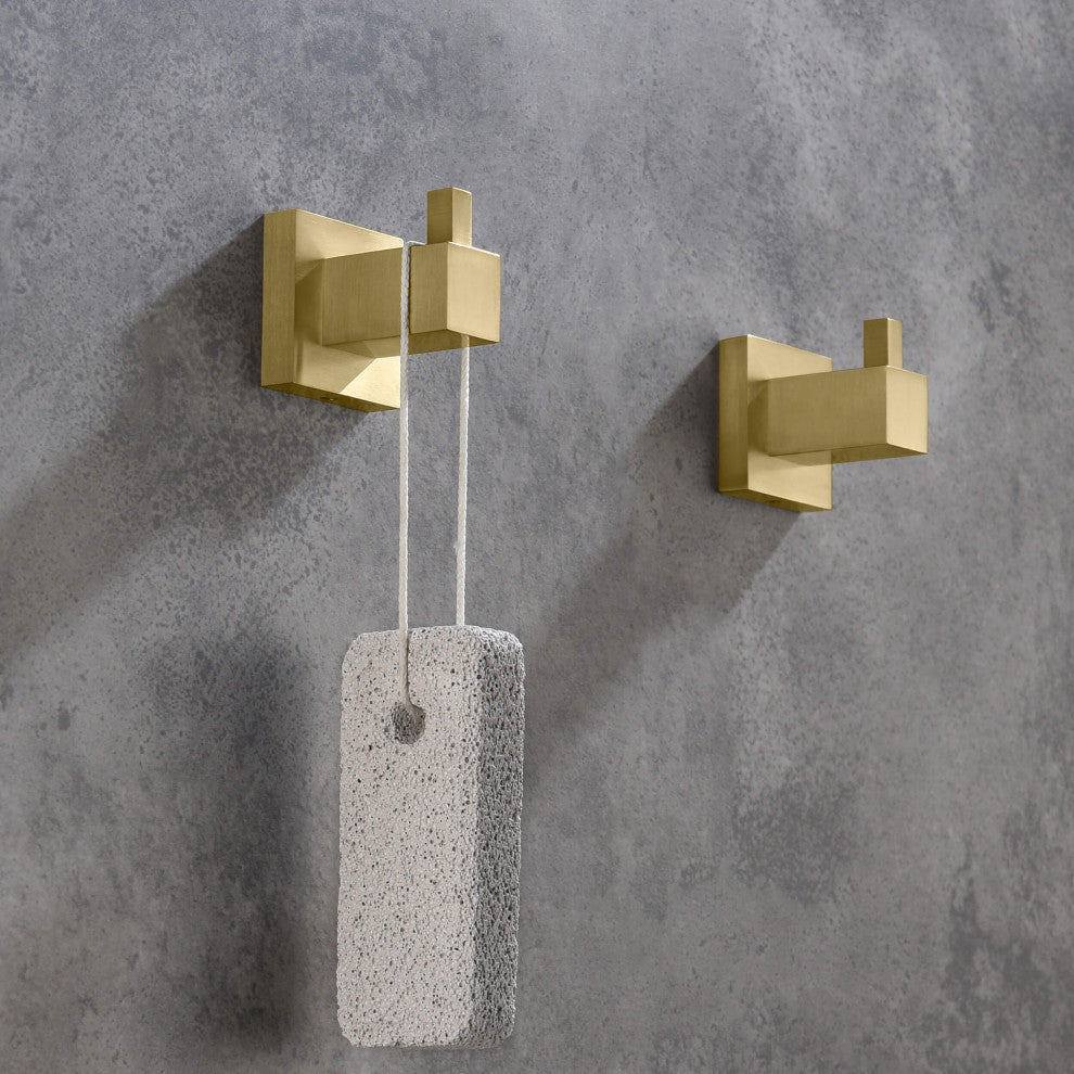 Cube Bathroom Towel & Robe Hook 3 Count, Brushed Gold