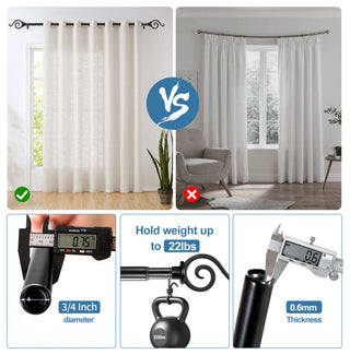 Classic Forged Iron French Scroll Curtain Rod, Black, 48"-84"