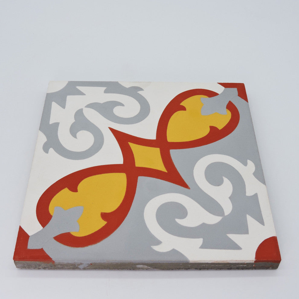 Agadir Handmade Cement Tile, Red/Yellow/Gray, Sample