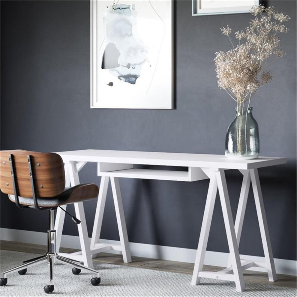 Sawhorse Solid Wood Desk In White