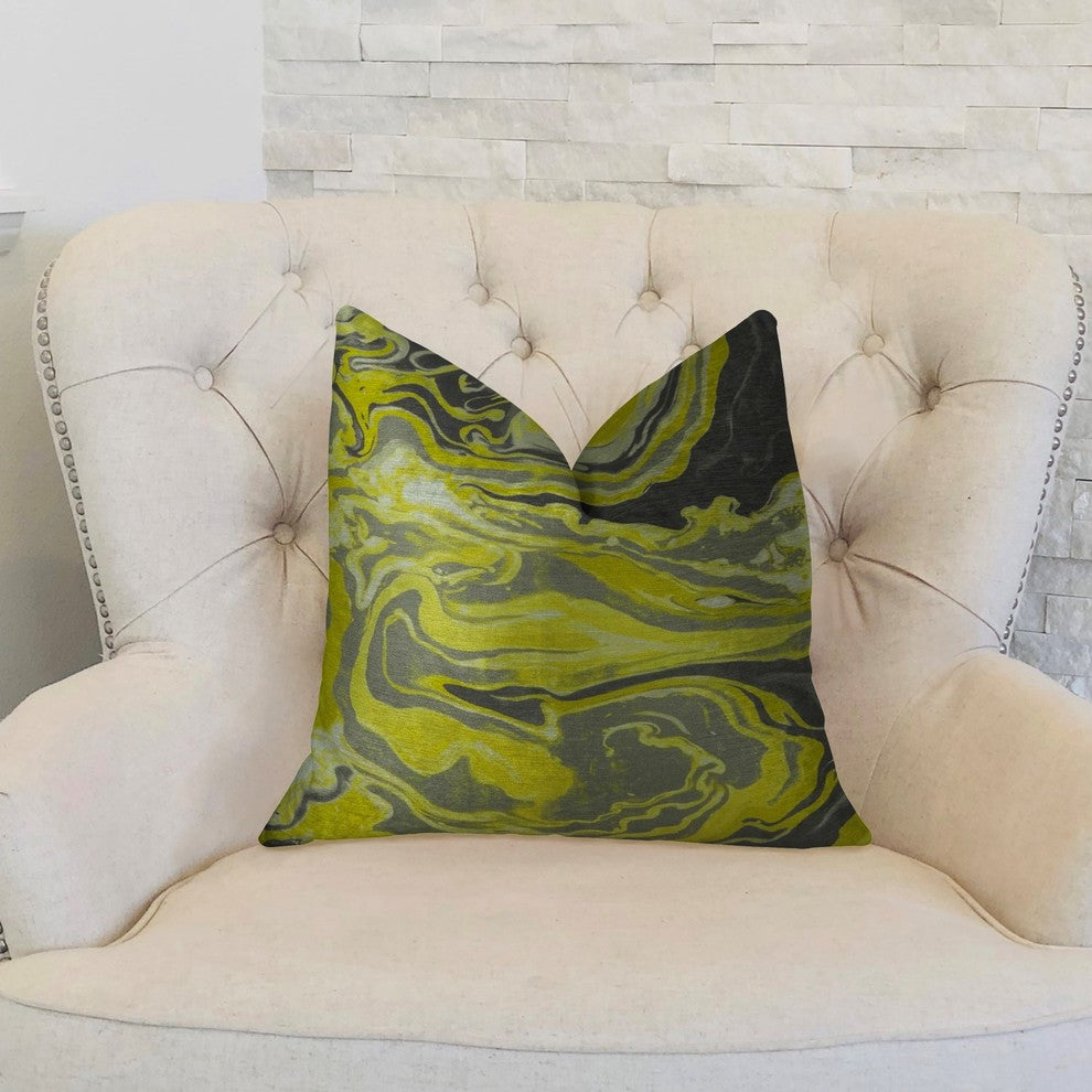 Marble Onyx Yellow Gray and Black Handmade Luxury Pillow, 16"x16"