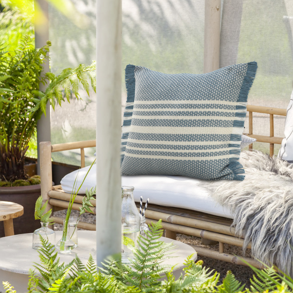 Centered Stripes Woven Throw Pillow with Fringe