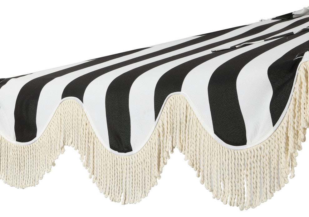 9ft Half Market Umbrella, Scalloped, Crank, Tilt, UV, Black, 108L x 56W x 97H