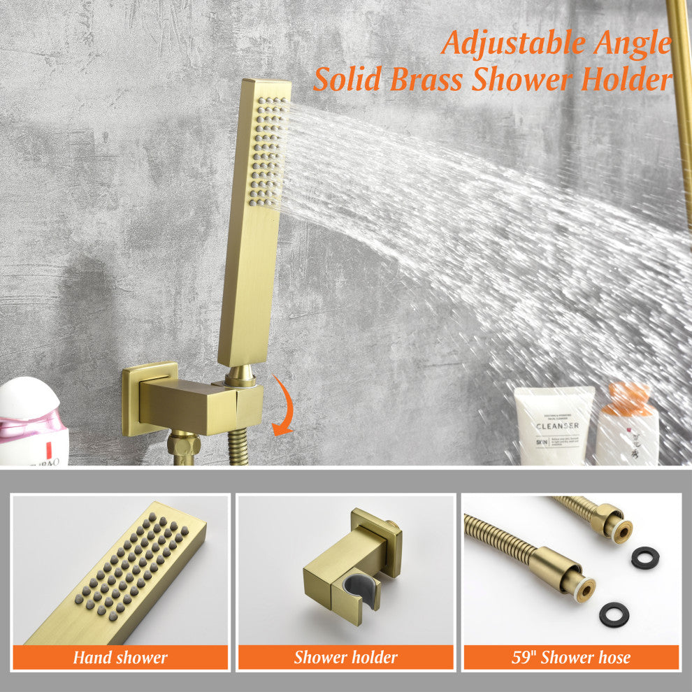 Wellfor Shower Faucet Set, Handheld Shower and Waterfall Tub Spout, Brushed Gold