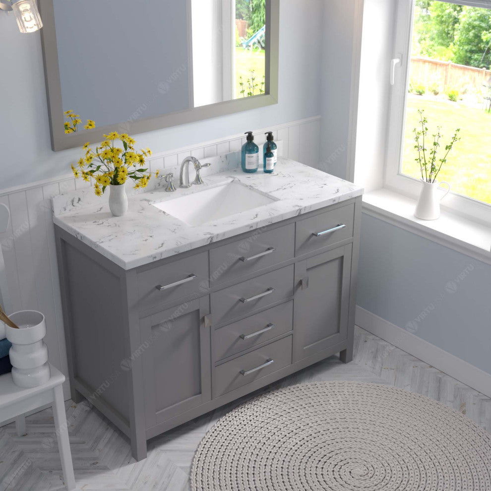 Caroline 48" Single Bath Vanity With Cultured Marble Quartz Top, Gray