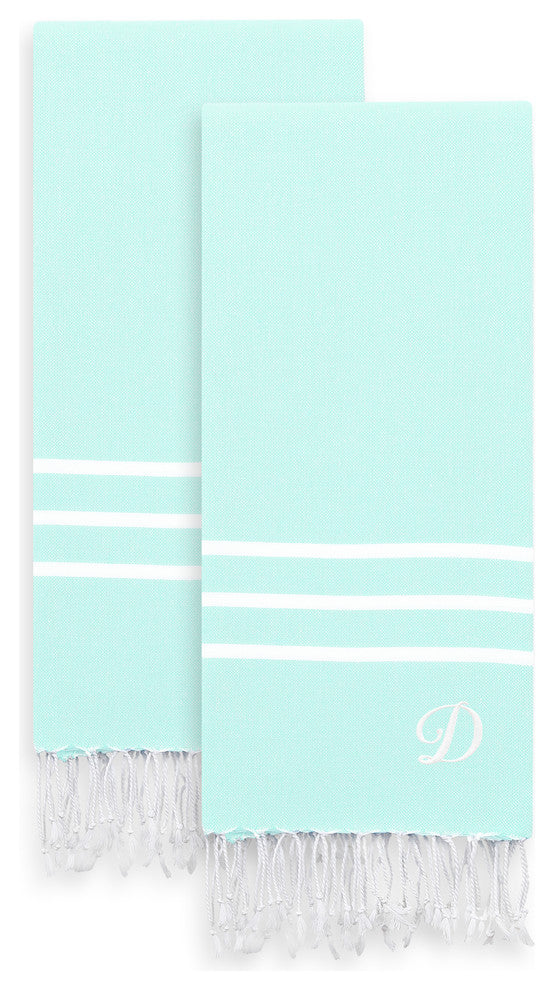Alara Turkish Pestemal Hand Towels, Set of 2, Soft Aqua, D