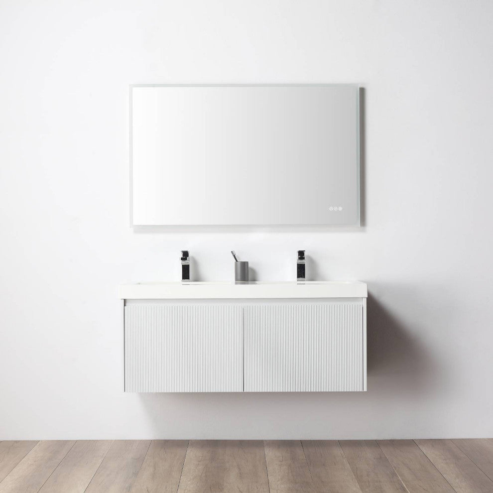Floating Bathroom Vanity with Sink, Wall Mounted Vanity, White, 48" W/ Double Sinks