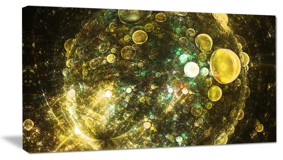Yellow Spherical Planet Bubbles, Abstract Canvas Art Print, 40x20