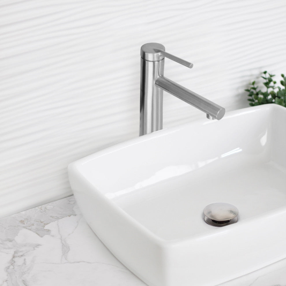 STYLISH Single Handle Bathroom Vessel Sink Faucet Brushed Stainless Steel Finish
